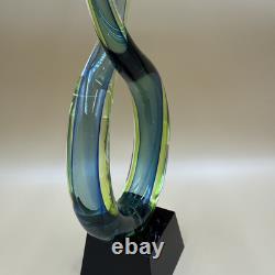 Murano 13 Dual Twist Figure 8 Blue Green & Yellow Art Glass Sculpture Abstract