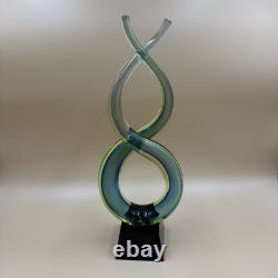 Murano 13 Dual Twist Figure 8 Blue Green & Yellow Art Glass Sculpture Abstract