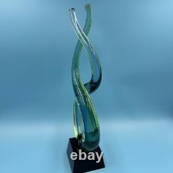 Murano 13 Dual Twist Figure 8 Blue Green & Yellow Art Glass Sculpture Abstract