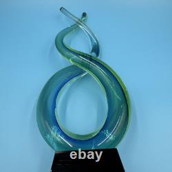 Murano 13 Dual Twist Figure 8 Blue Green & Yellow Art Glass Sculpture Abstract