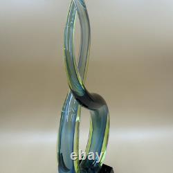 Murano 13 Dual Twist Figure 8 Blue Green & Yellow Art Glass Sculpture Abstract