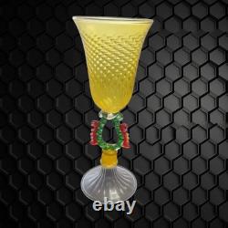 Murano 3 Hand Blown Venetian Multicolor Artglass Cordial Glasses RARE VINTAGE