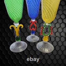 Murano 3 Hand Blown Venetian Multicolor Artglass Cordial Glasses RARE VINTAGE