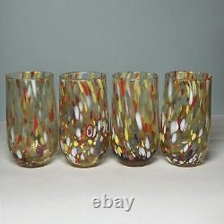 Murano 4 High Ball Glasses Tumblers Rainbow Confetti Millefiori Hand Blown