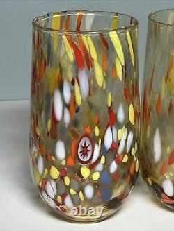 Murano 4 High Ball Glasses Tumblers Rainbow Confetti Millefiori Hand Blown