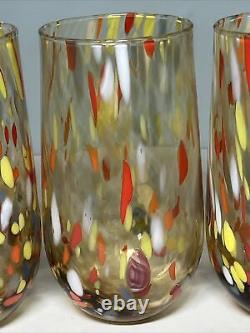 Murano 4 High Ball Glasses Tumblers Rainbow Confetti Millefiori Hand Blown