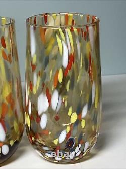 Murano 4 High Ball Glasses Tumblers Rainbow Confetti Millefiori Hand Blown