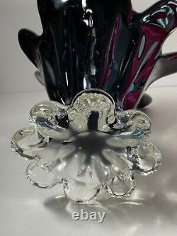 Murano 8 Finger Black Art Glass Hand Blown Vase 8 in