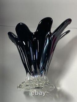 Murano 8 Finger Black Art Glass Hand Blown Vase 8 in