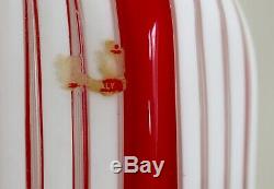 Murano A Canne Vertical Red & White Art Glass Bottle Decanter & Stopper MCM