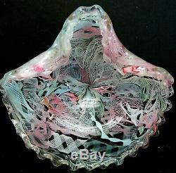 Murano AVeM Art Glass TUTTI FRUTTI Latticino, Zanfirico Twisted Ribbon Bowl