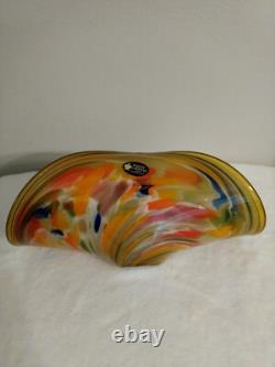 Murano Amber White Crystal Hand Made In Italy Blown Art Sculpture Glass Bowl