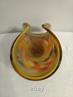 Murano Amber White Crystal Hand Made In Italy Blown Art Sculpture Glass Bowl
