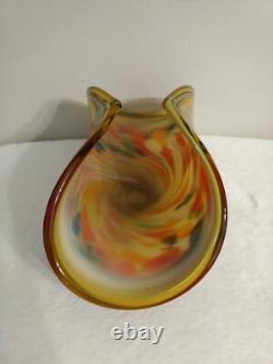 Murano Amber White Crystal Hand Made In Italy Blown Art Sculpture Glass Bowl