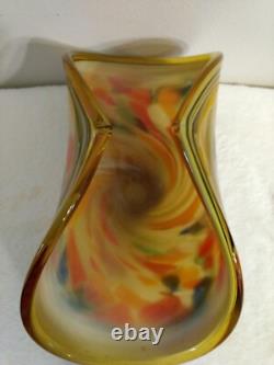 Murano Amber White Crystal Hand Made In Italy Blown Art Sculpture Glass Bowl