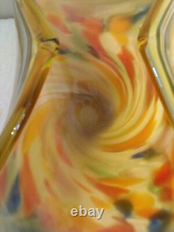 Murano Amber White Crystal Hand Made In Italy Blown Art Sculpture Glass Bowl