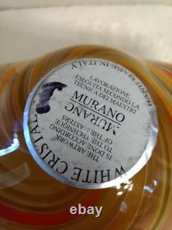 Murano Amber White Crystal Hand Made In Italy Blown Art Sculpture Glass Bowl