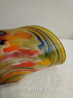 Murano Amber White Crystal Hand Made In Italy Blown Art Sculpture Glass Bowl