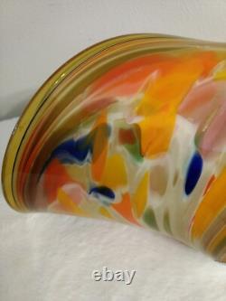 Murano Amber White Crystal Hand Made In Italy Blown Art Sculpture Glass Bowl
