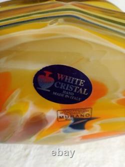 Murano Amber White Crystal Hand Made In Italy Blown Art Sculpture Glass Bowl
