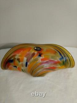 Murano Amber White Crystal Hand Made In Italy Blown Art Sculpture Glass Bowl
