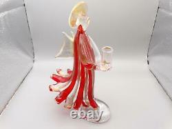 Murano Angel Italian Art Glass Candleholder Sculpture 9 3/4 Red Gold Tall Mint