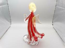 Murano Angel Italian Art Glass Candleholder Sculpture 9 3/4 Red Gold Tall Mint