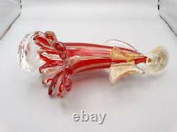 Murano Angel Italian Art Glass Candleholder Sculpture 9 3/4 Red Gold Tall Mint