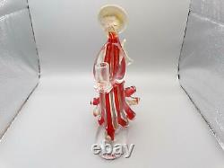 Murano Angel Italian Art Glass Candleholder Sculpture 9 3/4 Red Gold Tall Mint