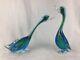 Murano Archimede Seguso Style (2) Blown Glass Ducks 8-12 Blue Green No Sticker