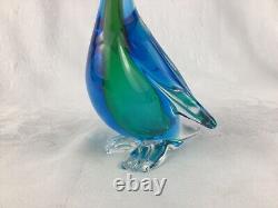 Murano Archimede Seguso Style (2) Blown Glass Ducks 8-12 Blue Green No Sticker