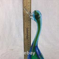 Murano Archimede Seguso Style (2) Blown Glass Ducks 8-12 Blue Green No Sticker