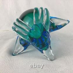 Murano Archimede Seguso Style (2) Blown Glass Ducks 8-12 Blue Green No Sticker