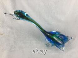 Murano Archimede Seguso Style (2) Blown Glass Ducks 8-12 Blue Green No Sticker