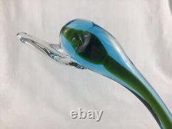 Murano Archimede Seguso Style (2) Blown Glass Ducks 8-12 Blue Green No Sticker