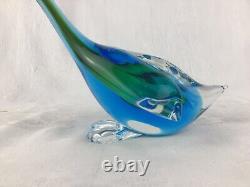 Murano Archimede Seguso Style (2) Blown Glass Ducks 8-12 Blue Green No Sticker