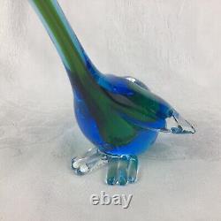 Murano Archimede Seguso Style (2) Blown Glass Ducks 8-12 Blue Green No Sticker