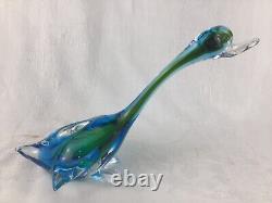 Murano Archimede Seguso Style (2) Blown Glass Ducks 8-12 Blue Green No Sticker