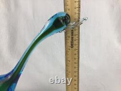 Murano Archimede Seguso Style (2) Blown Glass Ducks 8-12 Blue Green No Sticker