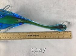 Murano Archimede Seguso Style (2) Blown Glass Ducks 8-12 Blue Green No Sticker