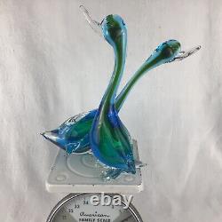 Murano Archimede Seguso Style (2) Blown Glass Ducks 8-12 Blue Green No Sticker