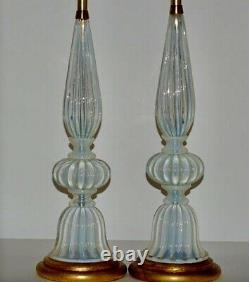 Murano Archimede Seguso White Opalescent Table Lamps for Marbro WOW