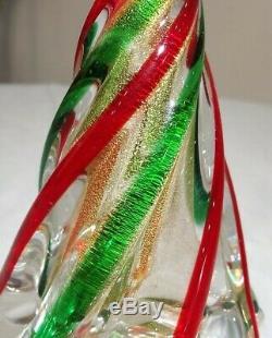 Murano Art Glass 9 Christmas Tree Red Green Swirl Aventurine Gold Fleck w Label