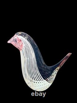 Murano Art Glass Bird Dino Martens Mezza Filigrana Style Hand Blown Plum Black
