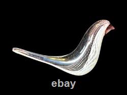 Murano Art Glass Bird Dino Martens Mezza Filigrana Style Hand Blown Plum Black