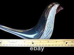 Murano Art Glass Bird Dino Martens Mezza Filigrana Style Hand Blown Plum Black