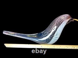 Murano Art Glass Bird Dino Martens Mezza Filigrana Style Hand Blown Plum Black