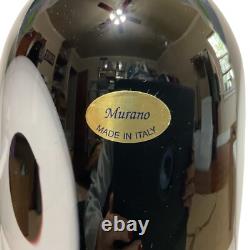 Murano Art Glass Black Cased Glass Vase Hand Blown White Circles Polished 13 H
