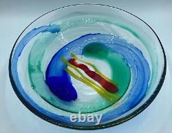 Murano Art Glass Bowl Signed Tino Rossi Multicolor swirls Hand Blown 2001