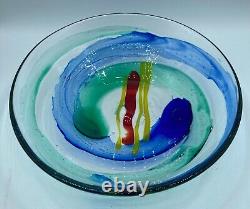 Murano Art Glass Bowl Signed Tino Rossi Multicolor swirls Hand Blown 2001